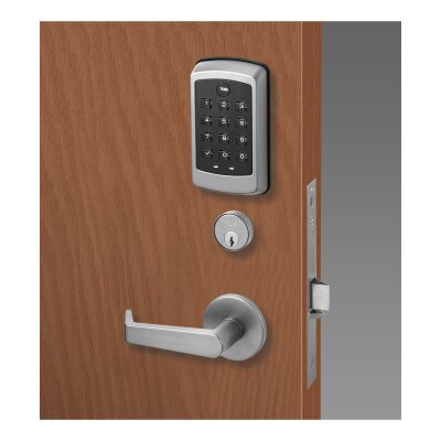 Yale nexTouch Mortise Lock Z-Wave Plus v2 Pushbutton Cylinder Override, Augusta Lever, Satin Chrome
